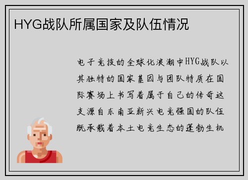 HYG战队所属国家及队伍情况
