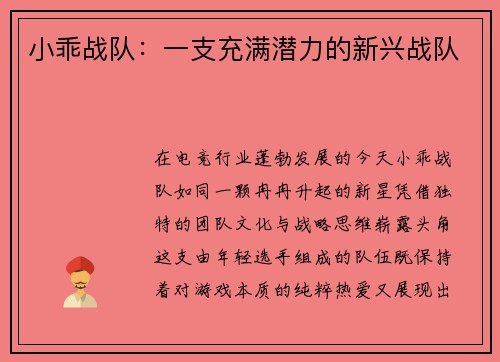 小乖战队：一支充满潜力的新兴战队