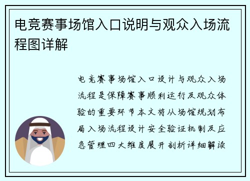 电竞赛事场馆入口说明与观众入场流程图详解
